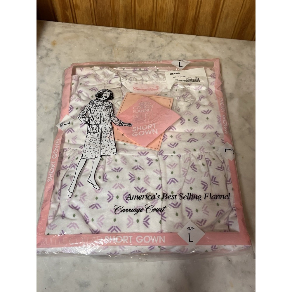 VTG Sears Carriage Court Short Flannel Nightgown Size‎ L Purple Cotton NWT